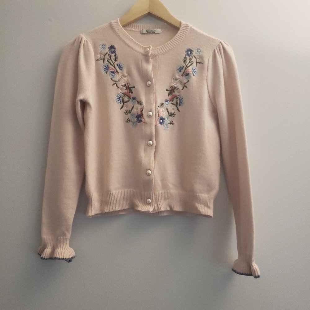 Cute Embroidered Pink Knitwear Cardigan